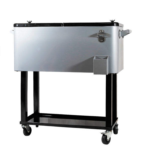 80 Qt Quart Rolling Cooler Ice Chest Patio Outdoor Picnic Portable Grey