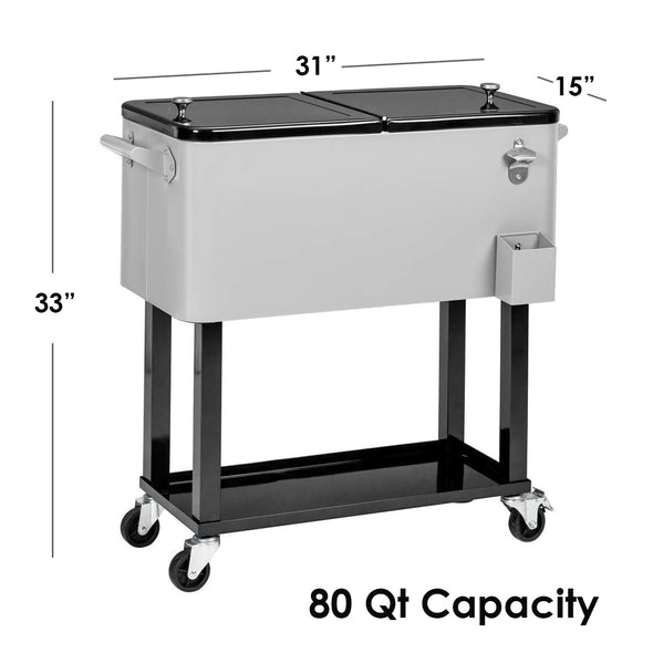 Home Aesthetics 80 Quart Outdoor Patio Rolling Cooler Ice Chest Cart with Shelf & Bottle Opener, Grey (CL_HOM502901) - Alt Image 2