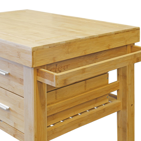 Rolling Bamboo Wood Kitchen Island Cart Trolley, w/ Towel Rack Drawer Shelves