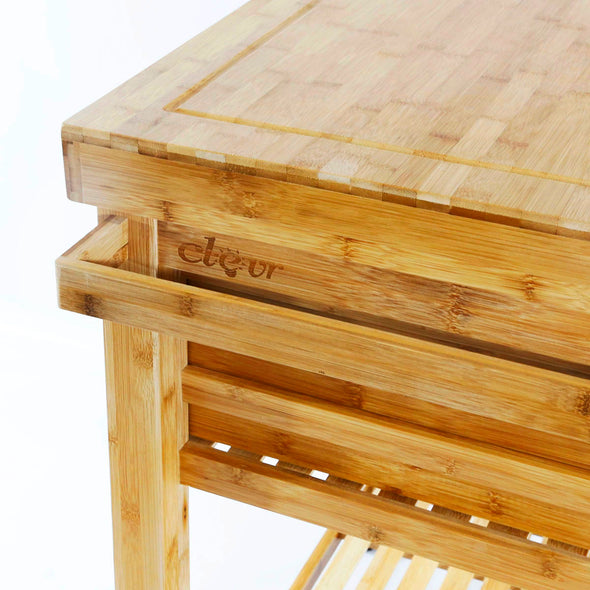 Rolling Bamboo Wood Kitchen Island Cart Trolley, w/ Towel Rack Drawer Shelves