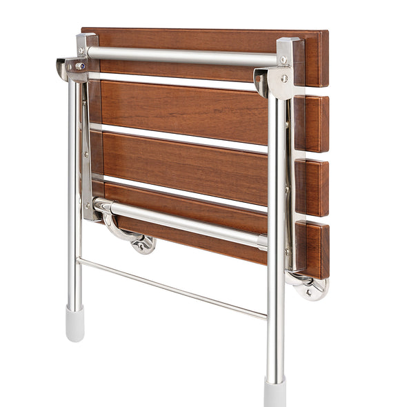 Home Aesthetics 21.5" Foldable Teak Wood Shower Seat Bench with Supporting Legs Wall Mounted (CL_HOM501109) - Alt Image 2