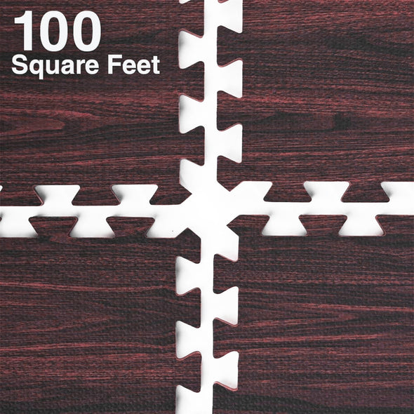 100 SqFt 3/8" EVA Dark Wood Grain Foam Floor Mat Interlocking Flooring 25 pcs