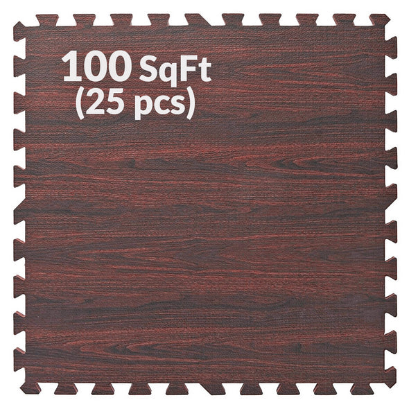 100 SqFt 3/8" EVA Dark Wood Grain Foam Floor Mat Interlocking Flooring 25 pcs