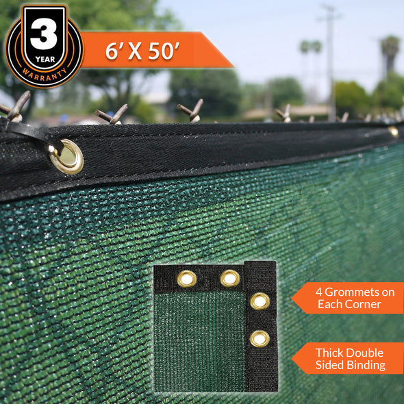 6' x 50' Fence Windscreen Privacy Screen Shade Cover Fabric Mesh Tarp, Green