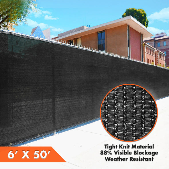 6' x 50' Black Fence Windscreen Privacy Screen Shade Cover Fabric Mesh Garden