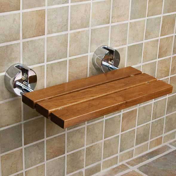 Home Aesthetics 20" Teak Wood Folding Shower Seat Bench Wall Mounted (CL_HOM501102) - Alt Image 1