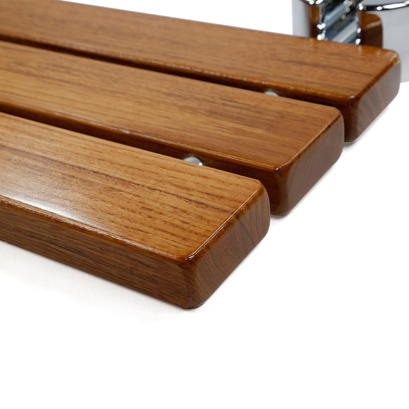 20" Teak Modern Folding Shower Seat Bench Clear Coated Medical Wall Mount