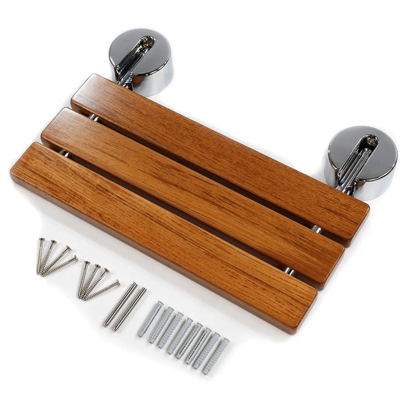 Home Aesthetics 20" Teak Wood Folding Shower Seat Bench Wall Mounted (CL_HOM501102) - Alt Image 2
