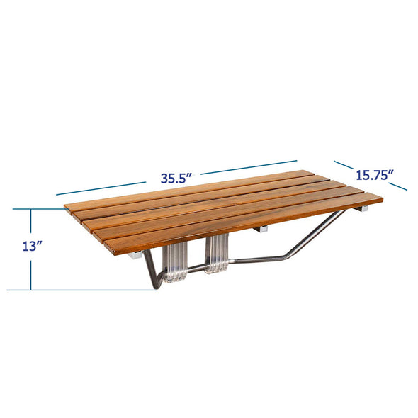 36" ADA Compliant Shower Seat Teak Wood Folding Bench Wall Mounted Coated Modern