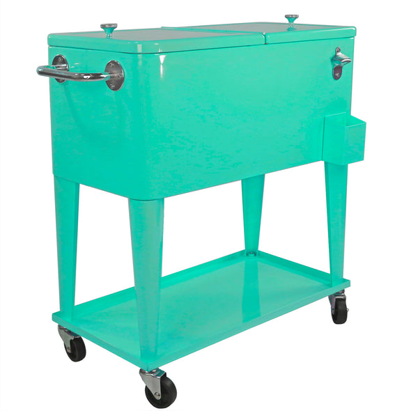 Retro 80Qt Quart Rolling Cooler Cart Ice Chest Patio Outdoor Portable Seafoam - Home Aesthetics