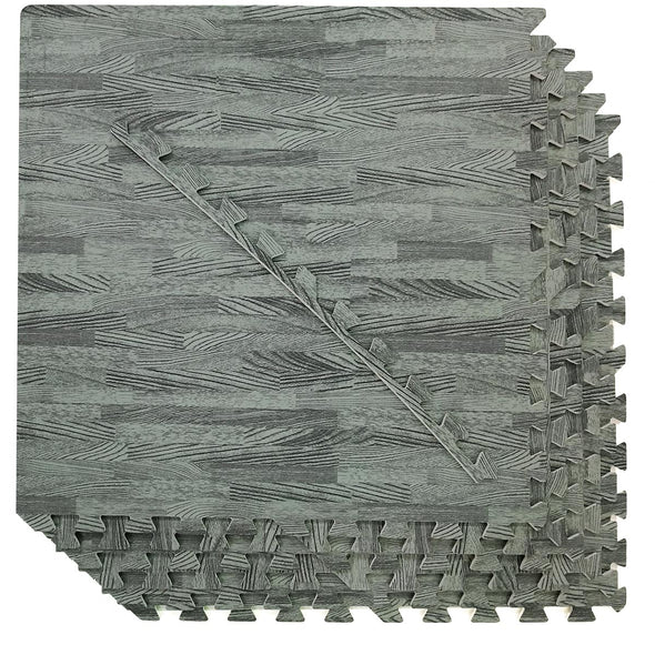100 SqFt 3/8" EVA Sea Haze Grey Wood Grain Foam Mat Interlocking 2'X2' 25pcs