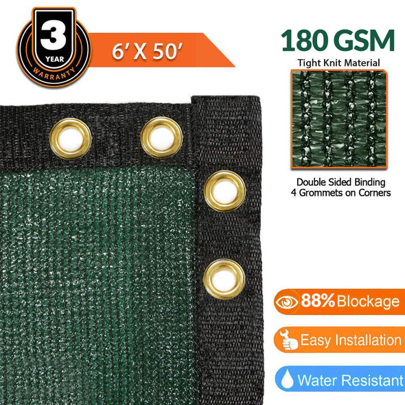 6' x 50' Fence Windscreen Privacy Screen Shade Cover Fabric Mesh Tarp, Green