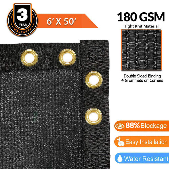 6' x 50' Black Fence Windscreen Privacy Screen Shade Cover Fabric Mesh Garden