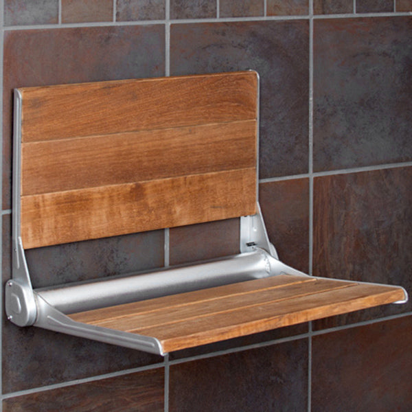 18 ADA Compliant Folding Teak Wood Shower Bench Seat Medical Wall