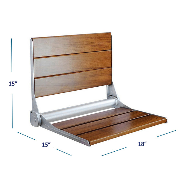 18" ADA Compliant Folding Teak Wood Shower Bench Seat Medical Wall Mount