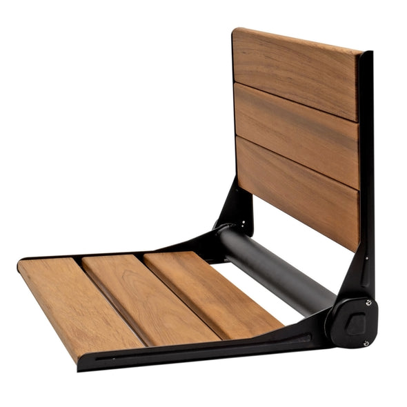 18" ADA Compliant Folding Teak Wood Shower Bench Seat Medical Wall Mount Black