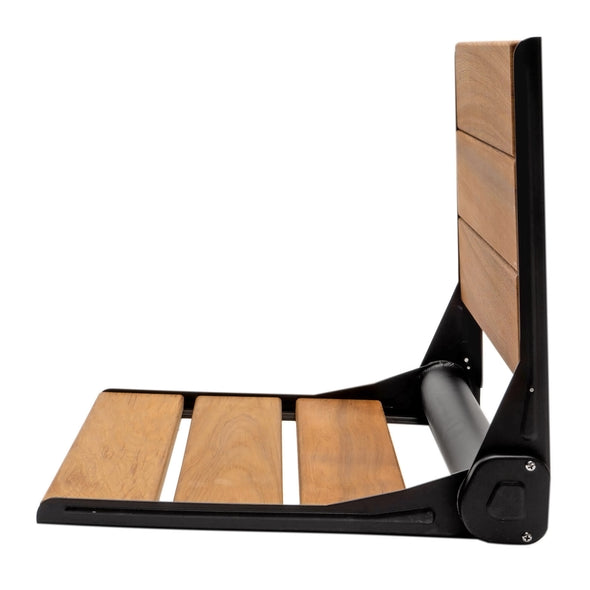 18" ADA Compliant Folding Teak Wood Shower Bench Seat Medical Wall Mount Black