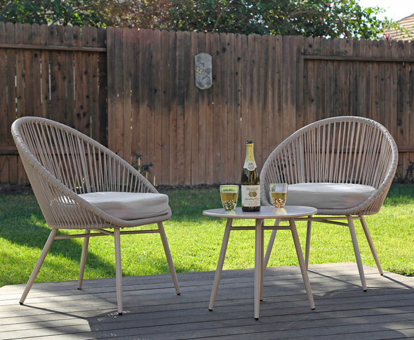 Home Aesthetics 3-Piece Patio Table Bistro Set Grey Outdoor All Weather Woven Rope Chair with Cushions (CL_HOM504401) - Alt Image 1