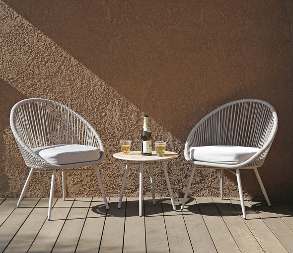 3-Piece Patio Table Bistro Set Grey Outdoor All Weather Woven Rope Cushion Chair
