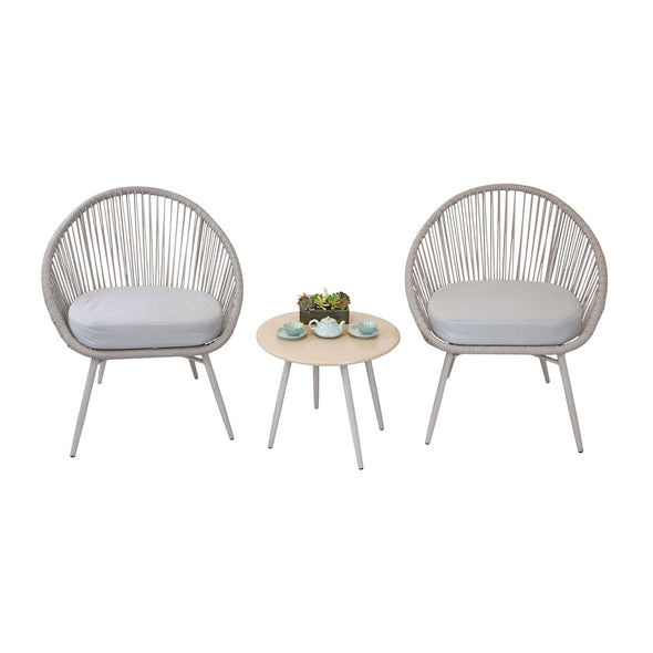 Home Aesthetics 3-Piece Patio Table Bistro Set Grey Outdoor All Weather Woven Rope Chair with Cushions (CL_HOM504401) - Alt Image 2