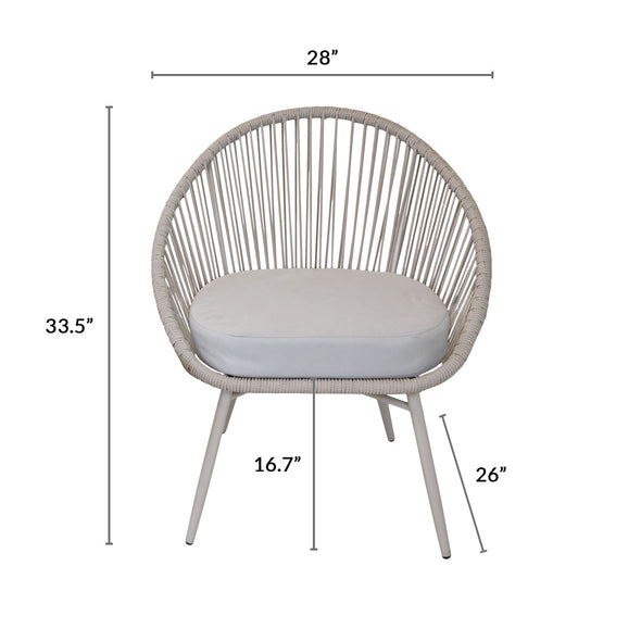 3-Piece Patio Table Bistro Set Grey Outdoor All Weather Woven Rope Cushion Chair